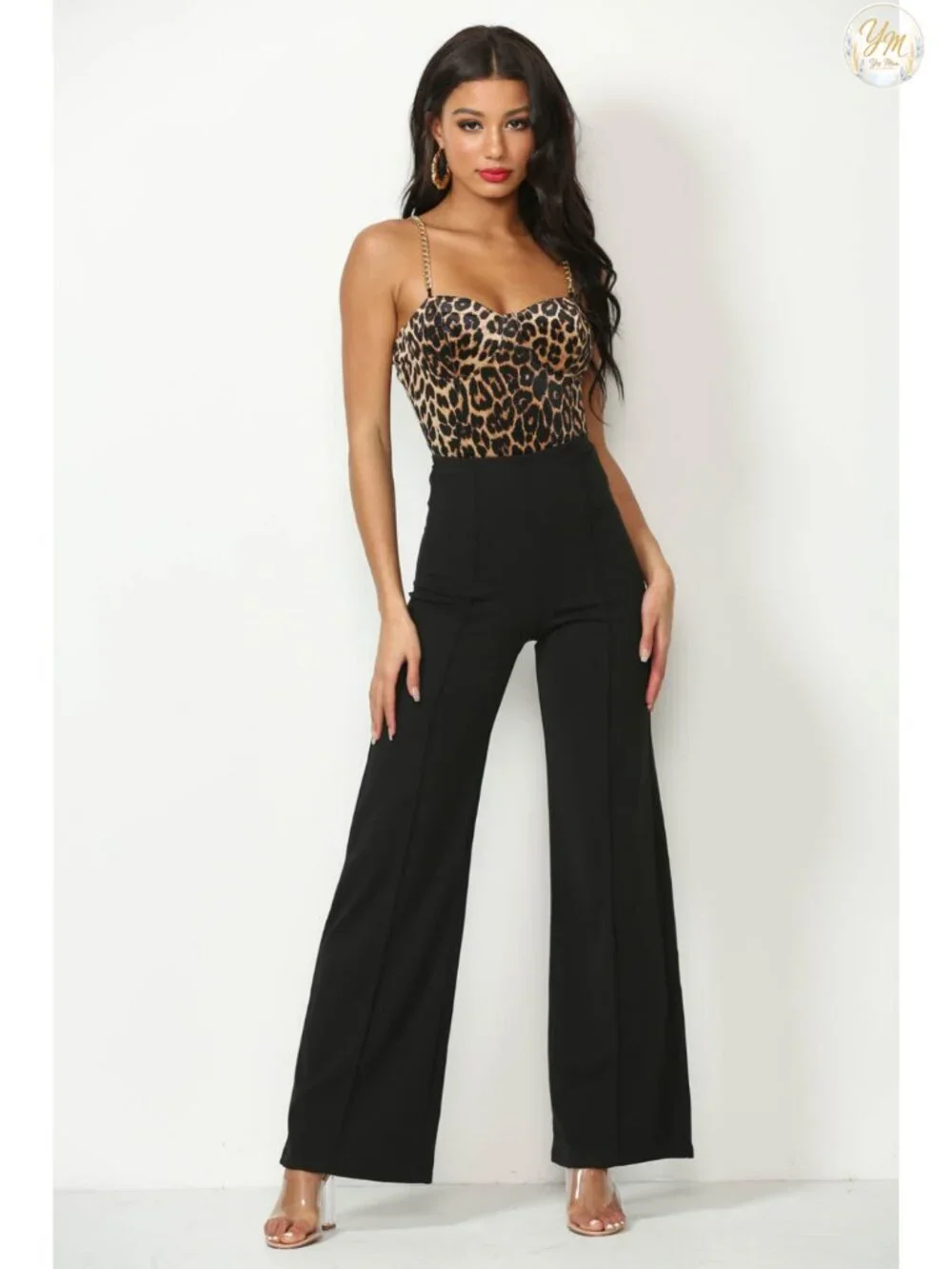 Wide Leg High Waist Dress Pants Stretch Pull On Work Casual Slacks